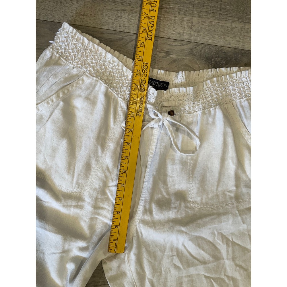 Beau Dawson White Linen Blend Wide Leg Smocked Waist Pants Petite XL - Picture 5 of 8